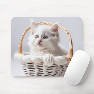 White Kitten i Basket Musmatta