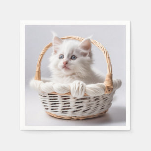 White Kitten i Basket Pappersservett
