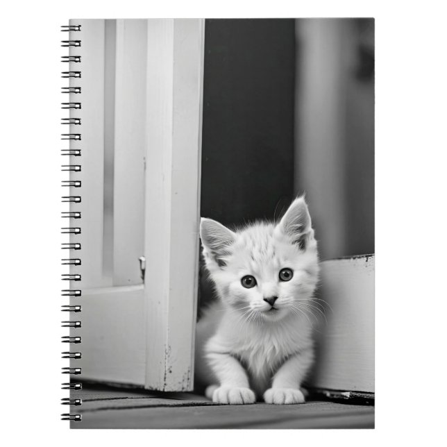 White Kitten i Doorway Anteckningsbok (Framsidan)