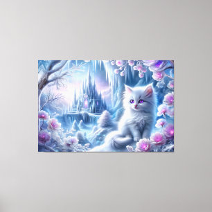 White Kitten i Fantasy Ice Kingdom Canvastryck