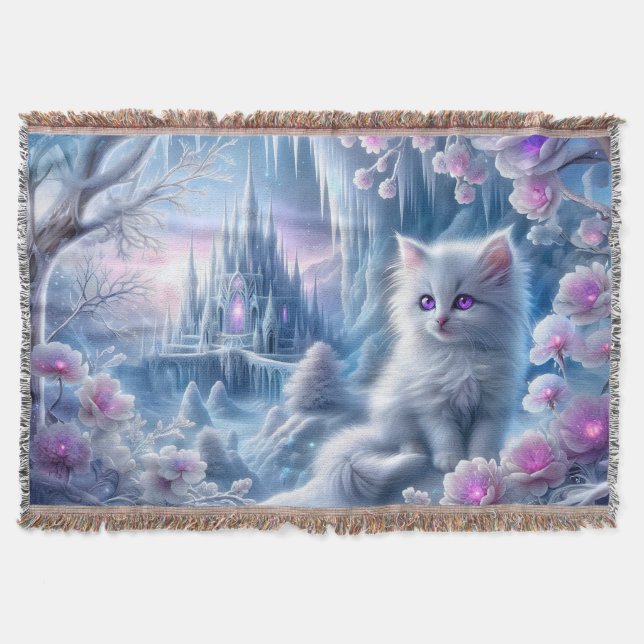 White Kitten i Fantasy Ice Kingdom Filt (Framsidan)