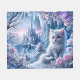 White Kitten i Fantasy Ice Kingdom Fleecefilt