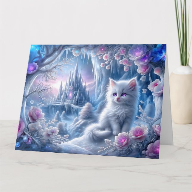 White Kitten i Fantasy Ice Kingdom Kort (Framsida)