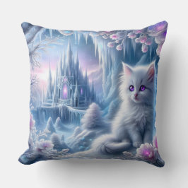 White Kitten i Fantasy Ice Kingdom Kudde