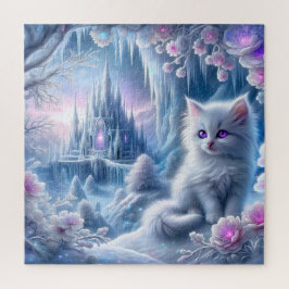 White Kitten i Fantasy Ice Kingdom Pussel