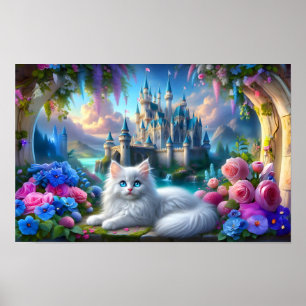 White Kitten i Magic Fantasy Kingdom Poster