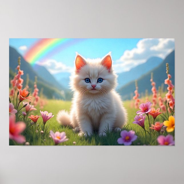 White Kitten i Scenia Fantasy Meadow Poster (Framsidan)