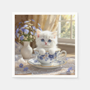 White Kitten i Tekopp Pappersservett