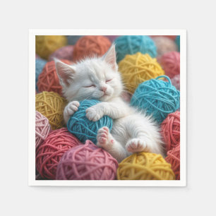 White Kitten in Yarn Bollar Pappersservett