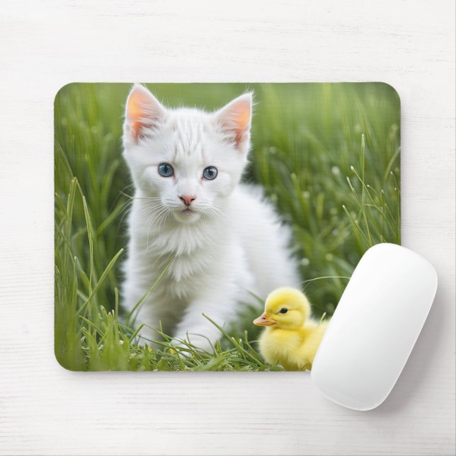 White Kitten med Duckling Musmatta (Med mus)