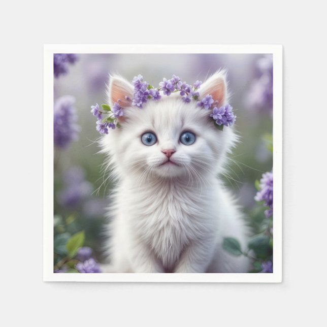 White Kitten med Lilac Laurel Pappersservett (Framsidan)