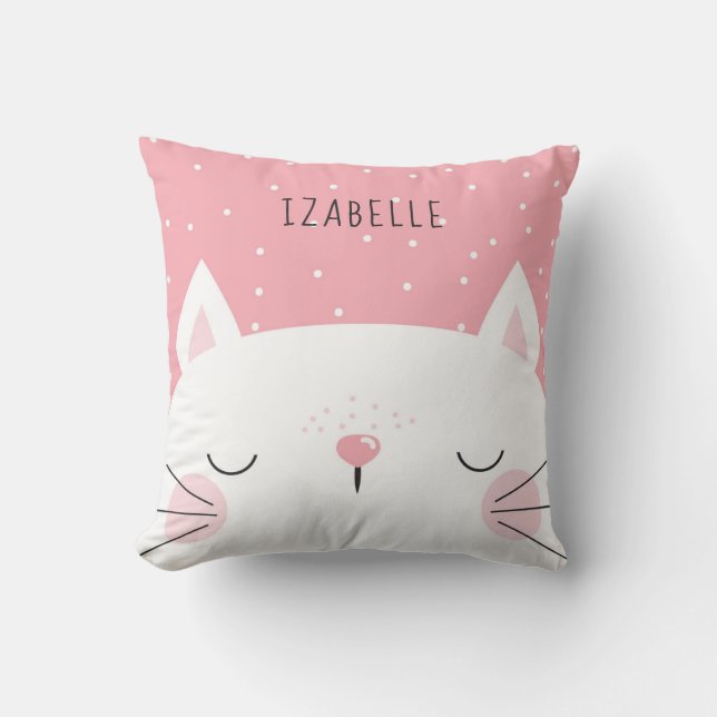 White Kitten - Nursery Decor - Namn Kudde (Framsida)