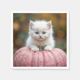 White Kitten On Rosa Pumpkin Pappersservett