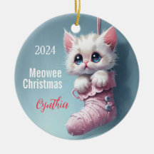 White Kitten Rosa Stocking Personlig Ornament