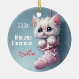 White Kitten Rosa Stocking Personlig Ornament