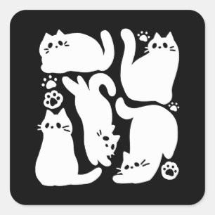 White Kitten Silhouettes - Utformning av Kattdjure Fyrkantigt Klistermärke