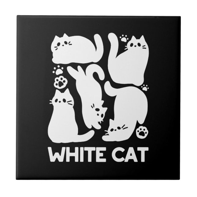 White Kitten Silhouettes - Utformning av Kattdjure Kakelplatta (Framsidan)