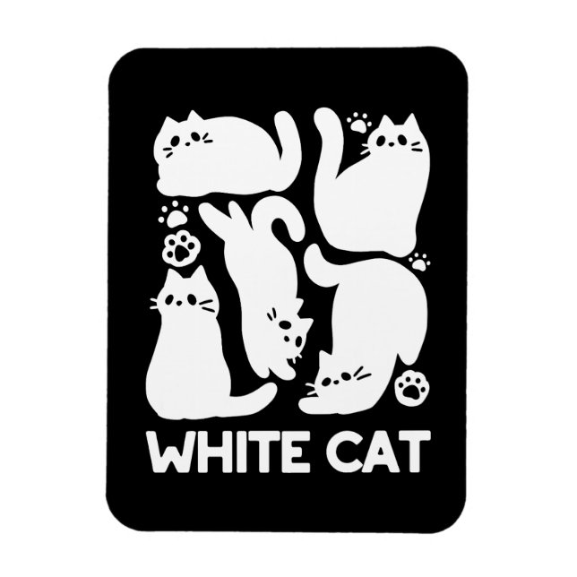 White Kitten Silhouettes - Utformning av Kattdjure Magnet (Vertikal)