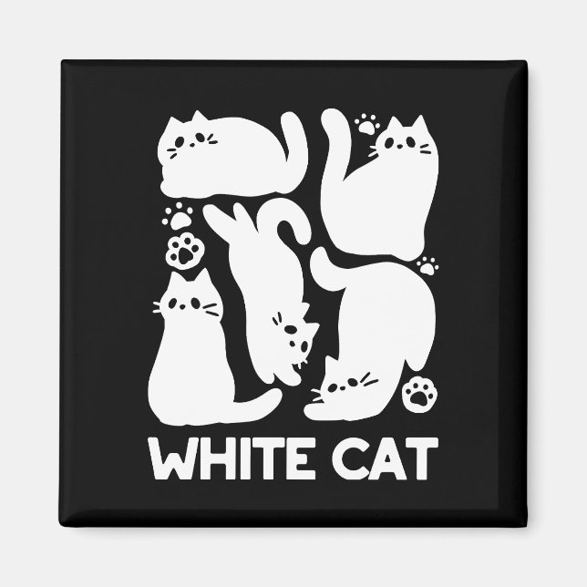 White Kitten Silhouettes - Utformning av Kattdjure Magnet (Framsidan)