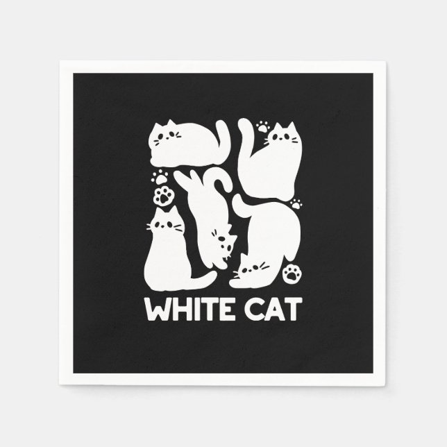 White Kitten Silhouettes - Utformning av Kattdjure Pappersservett (Framsidan)