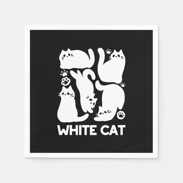 White Kitten Silhouettes - Utformning av Kattdjure Pappersservett (Framsidan)