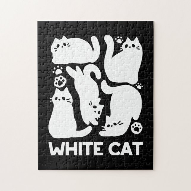 White Kitten Silhouettes - Utformning av Kattdjure Pussel (Vertikal)