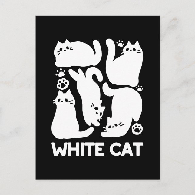 White Kitten Silhouettes - Utformning av Kattdjure Vykort (Framsida)