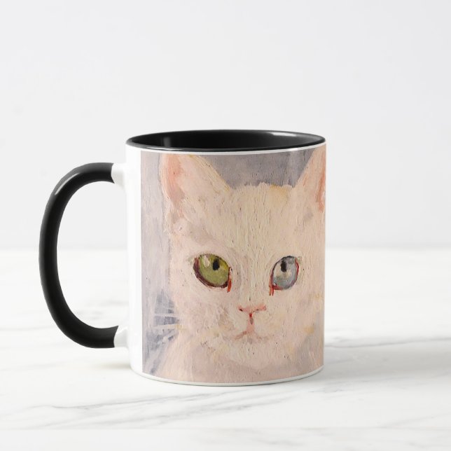 White Kitten with Blue Eye and Green Eye Mug Mugg (Vänster)
