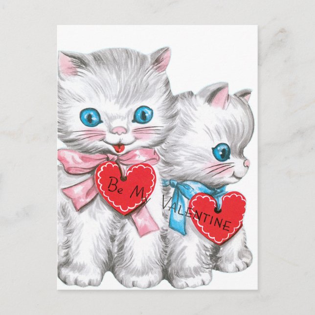 White Kittens Valentine Helg Vykort (Framsida)