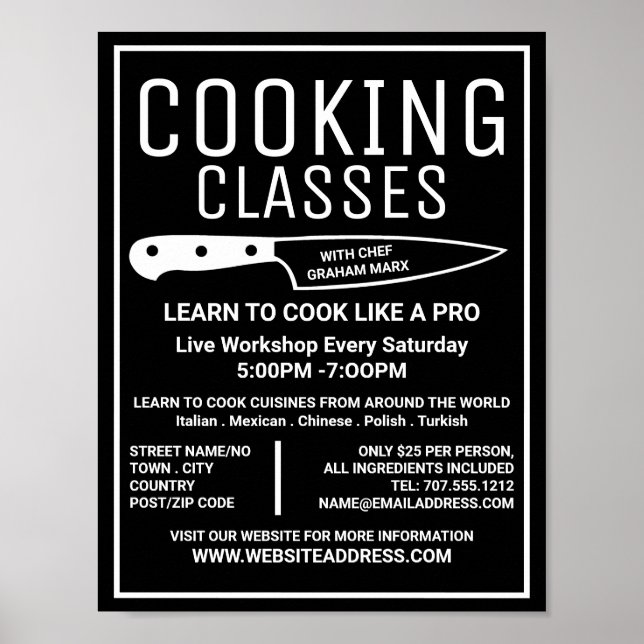 White Knivar, Gourmet, Cooking Classes Advertising Poster (Framsidan)