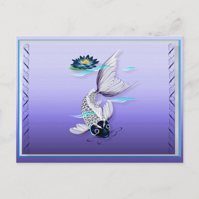 White Koi-Blue Lily Postcards Vykort (Framsida)