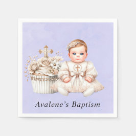 White Kor Cuptårta med Girl Baptism Pappersservett