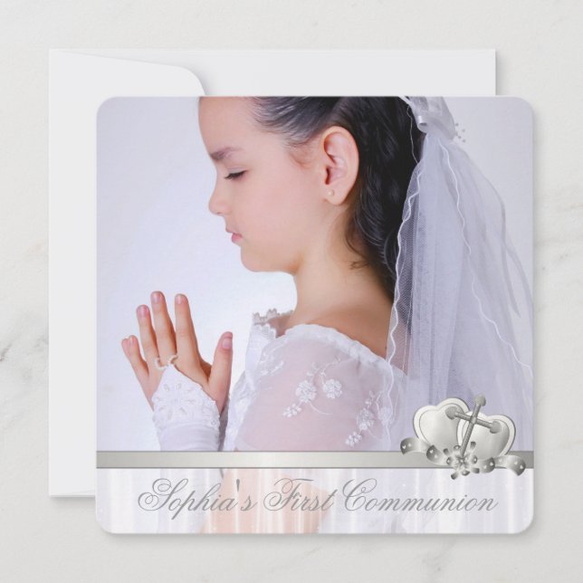 White Kor Girls White Photo First Communion Inbjudningar (Framsida)
