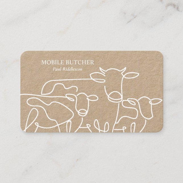 White & Kraft Mobile Butcher Cattle Farmer Visitkort (Framsida)