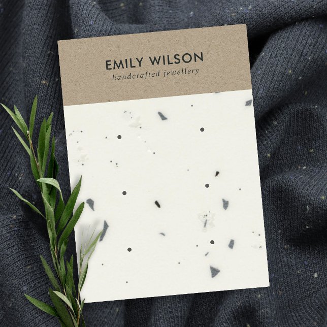 WHITE KRAFT TERRAZZO 3 STUD EARRING VISNING CARD VISITKORT (Skapare uppladdad)