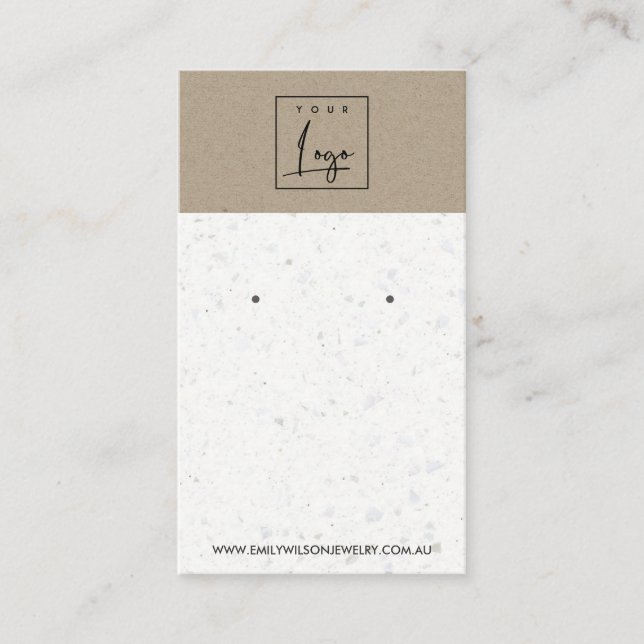 WHITE KRAFT TERRAZZO STUD EARRING VISNING CARD VISITKORT (Framsida)