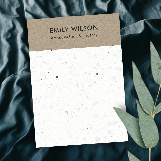 WHITE KRAFT TERRAZZO STUD EARRING VISNING CARD VISITKORT (Skapare uppladdad)
