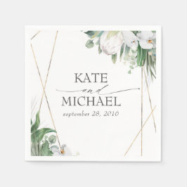 White Kung Protea Orchids Tropical Bröllop Pappersservett