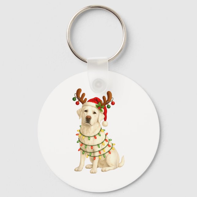 White Lab Christmas Tree Light Pajama Labrador Dog Nyckelring (Framsida)