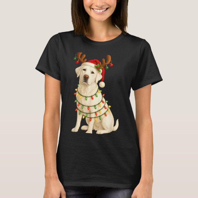 White Lab Christmas Tree Light Pajama Labrador Dog T Shirt (Framsida)
