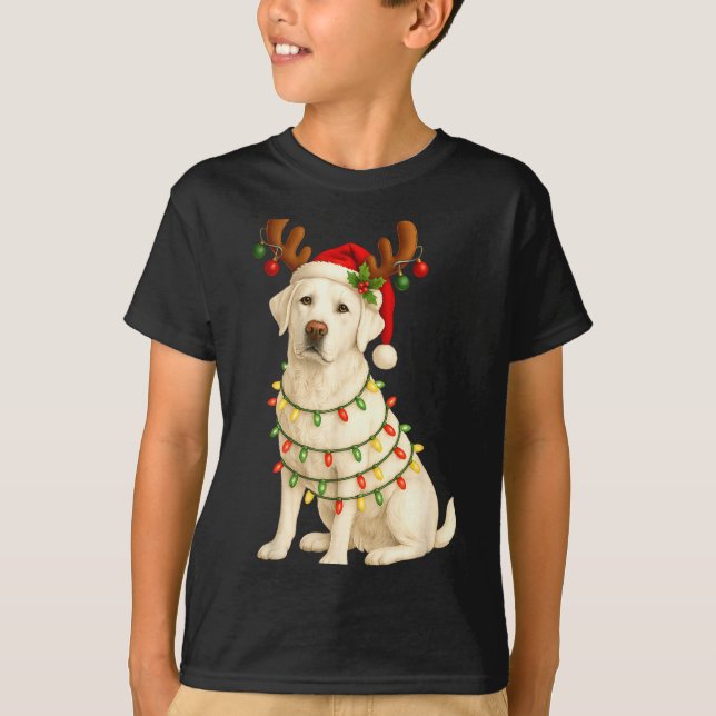 White Lab Christmas Tree Light Pajama Labrador Dog T Shirt (Framsida)