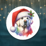 White Lab i jultomten Runt Klistermärke<br><div class="desc">Om du vill ha söta julklistermärken och kärlek White Lab,  så kör du! Cute Vattencolor stil ai art White Labrador Retriever i Santa Hat.</div>
