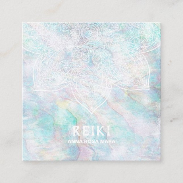 *~* White Lacey Mandala Pastel Blue Rosa Gult Fyrkantigt Visitkort (Framsida)