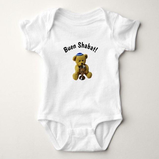 White Ladino Shabbat Nalle Baby Bodydräkt T Shirt (Framsida)