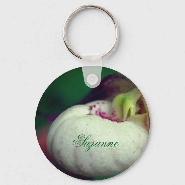 White Lady Slipper Flower Personalized Nyckelring (Framsida)