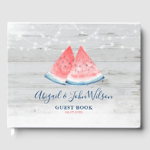 White Land Wood Watermelon Rustic Bröllop Gästböcker