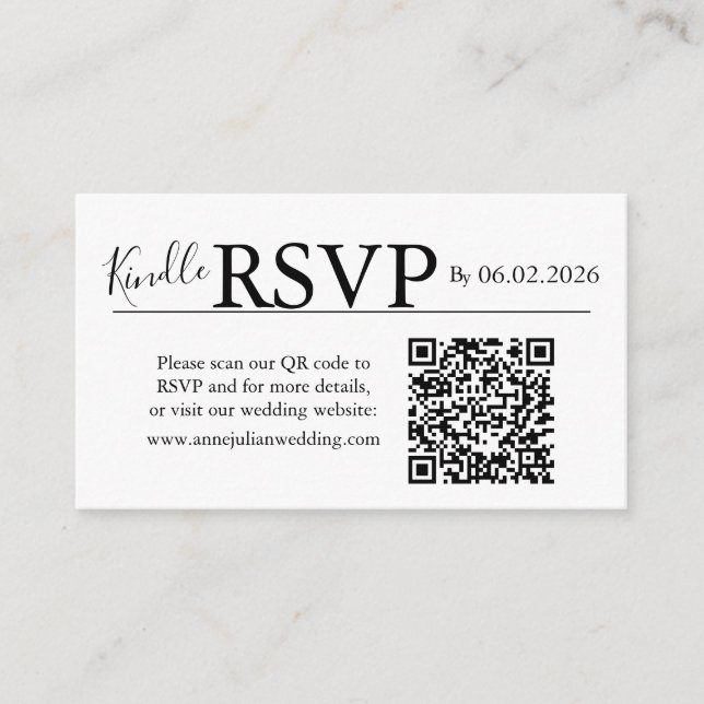 White landscape RSVP QR Code Card  Modern Wedding Tilläggskort (Framsida)