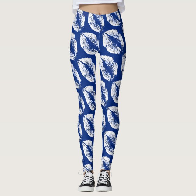 White Läppar Modern Blue Leggings (Framsida)