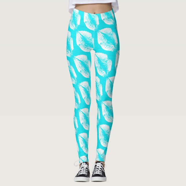 White Läppar Modern Cyan Leggings (Framsida)