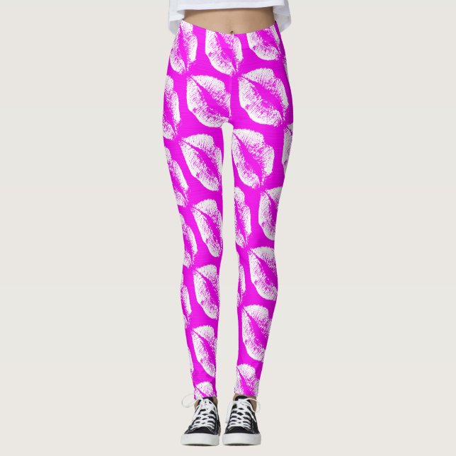 White Läppar Modern Fuchsia Leggings (Framsida)